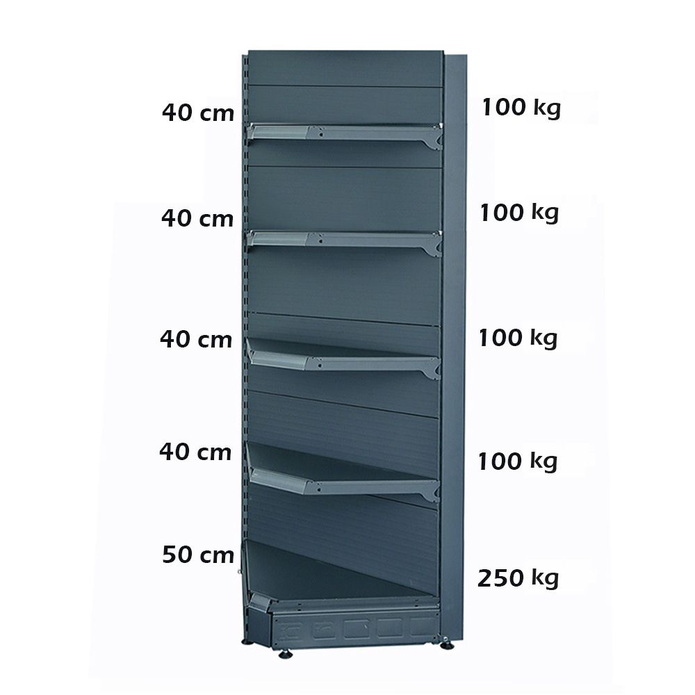 Raft metalic de perete coltar interior H225 baza 50 cm si 4 polite de 40 cm - 1