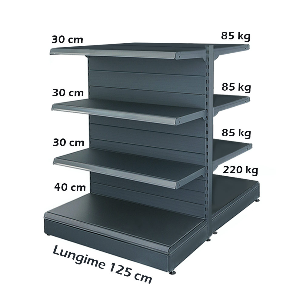 Raft metalic de mijloc (gondola) 125*140 baza 40 cm si 6 polite de 30 cm - 1