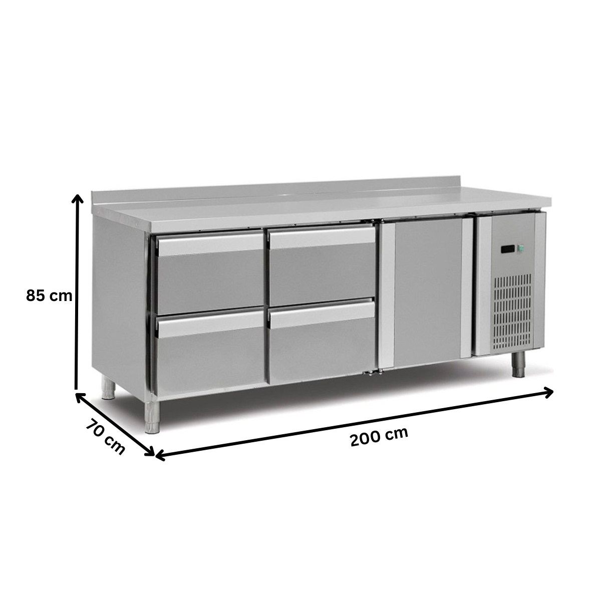 Masa rece, profesionala, inox, 1 usa, 4 sertare, 200*70*85 cm - 3