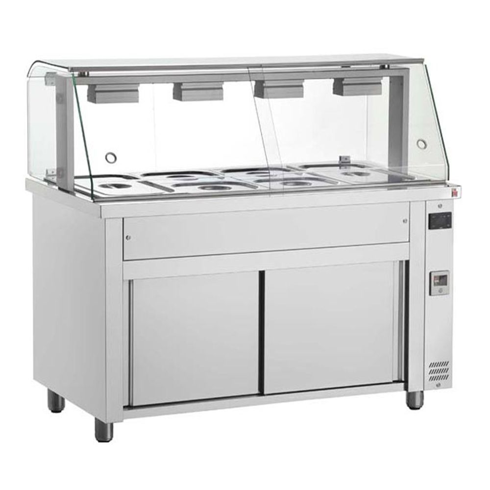 Bain-marie 5 tavi GN 1/1 cu dulap neutru si geam panoramic, 178 cm - 0
