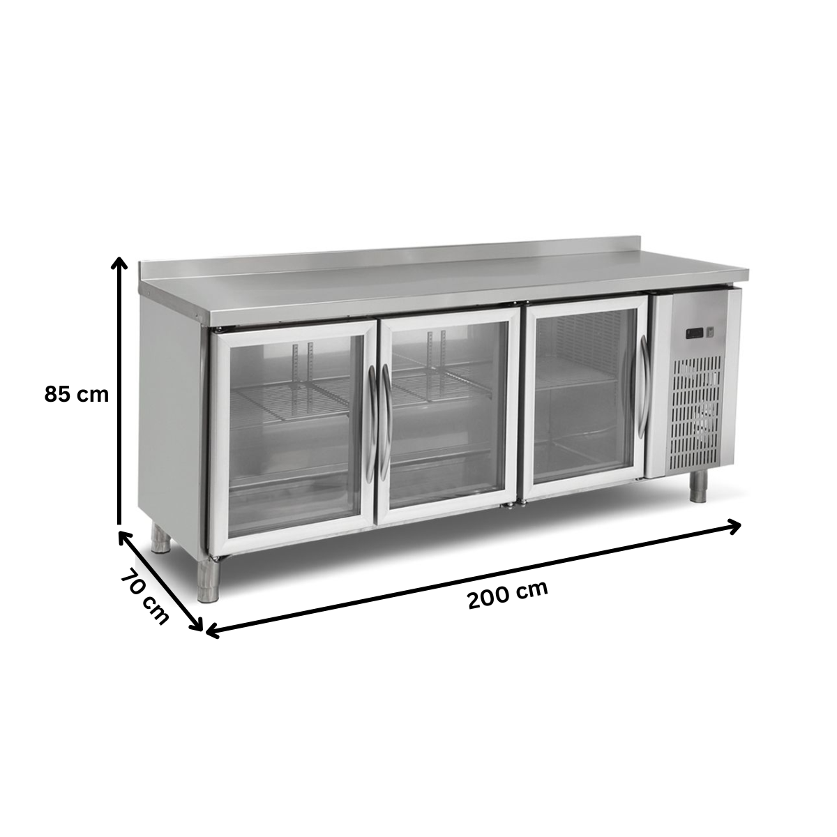 Masa rece, profesionala, inox, 3 usi vitrate, 200*70*85 cm - 2