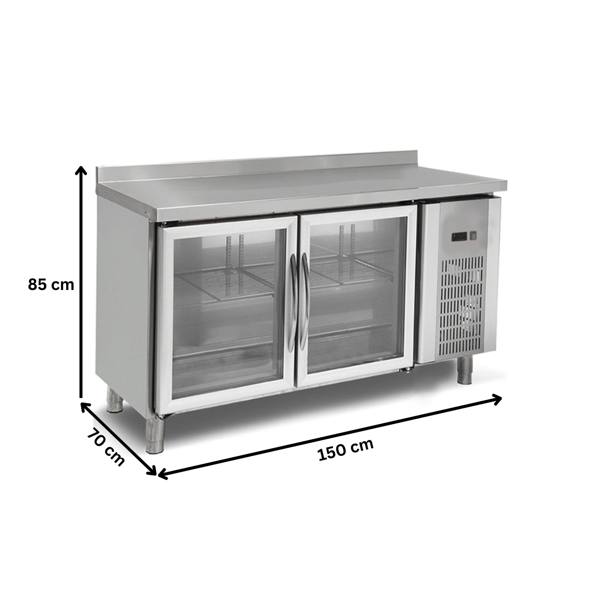 Masa rece, profesional, inox, 2 usi vitrate, 150*70*85 cm - 1