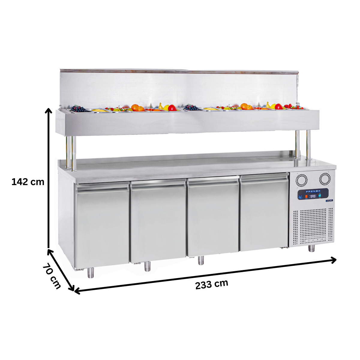 Masa rece preparare pizza FRENOX, profesionala, inox, 4 usi si 12 cuve, 233*70*142 cm - 4