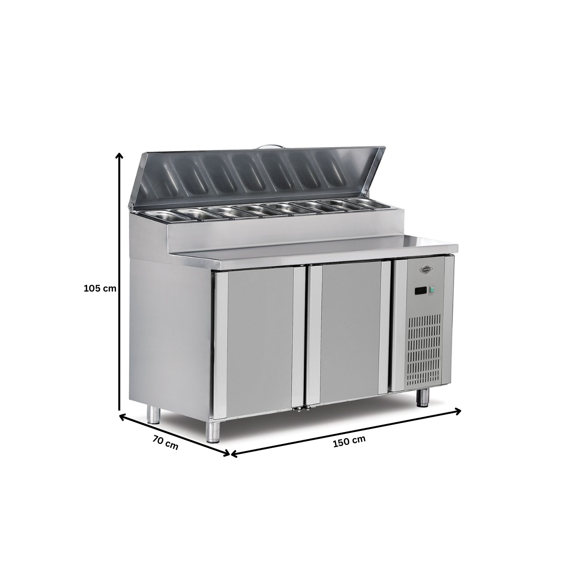 Masa preparare pizza, profesionala, inox, 8 cuve, 300 lt, 150*70*85/105 cm - 3