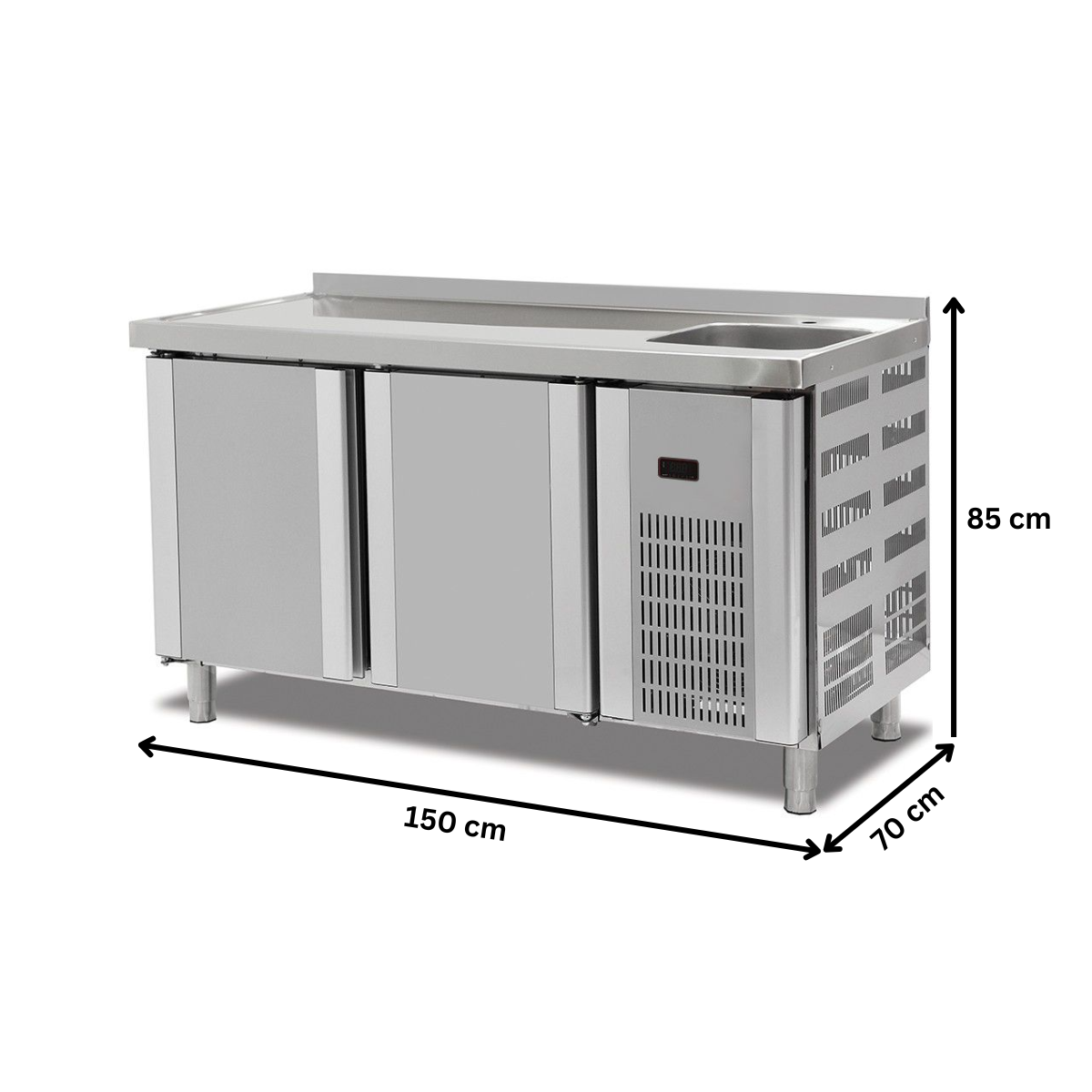 Masa rece, profesionala, inox, 2 usi si chiuveta, 150*70*85 cm - 3