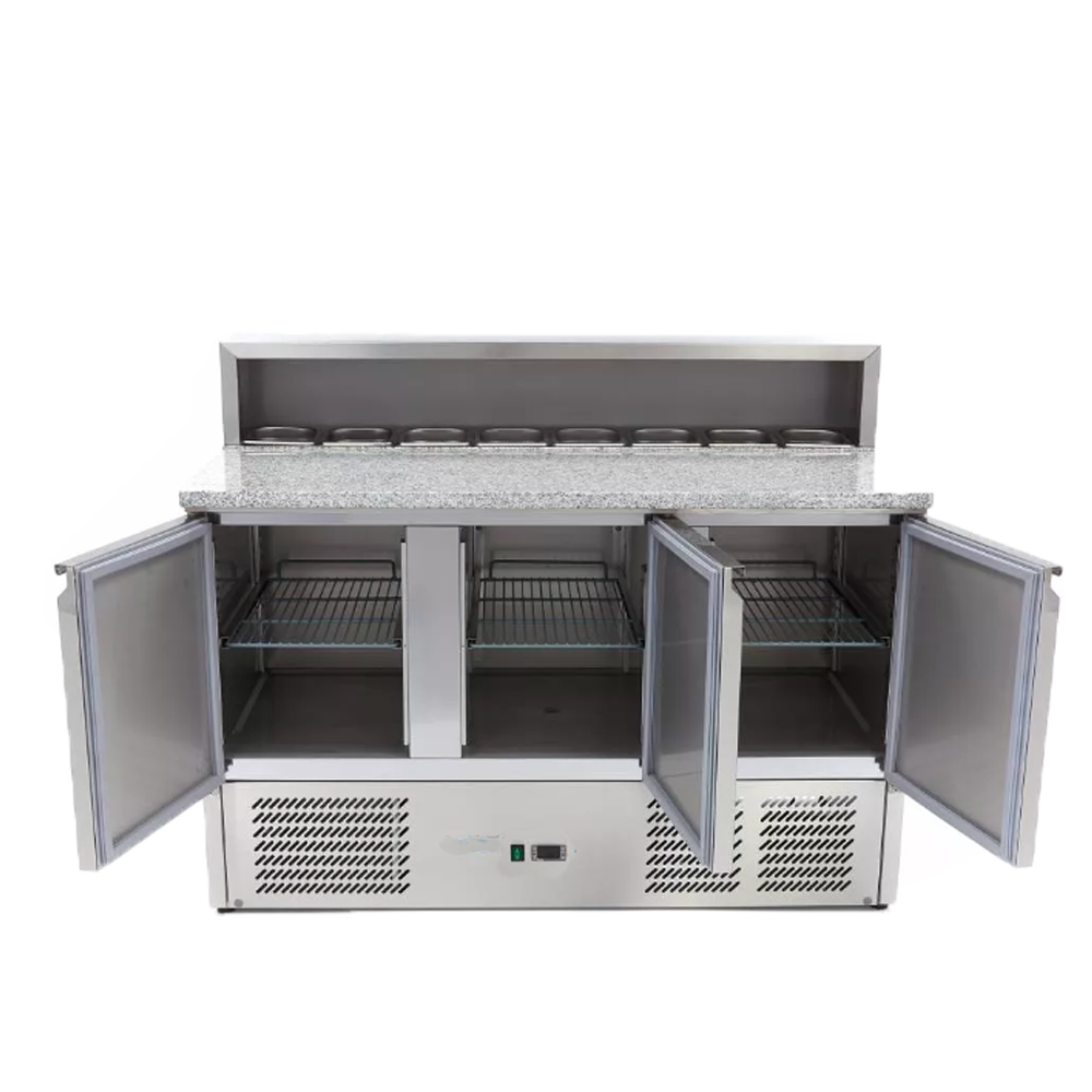 Masa rece preparare pizza, profesionala, inox, 3 usi si 8 cuve, 402 lt, 136*70*107 cm - 1