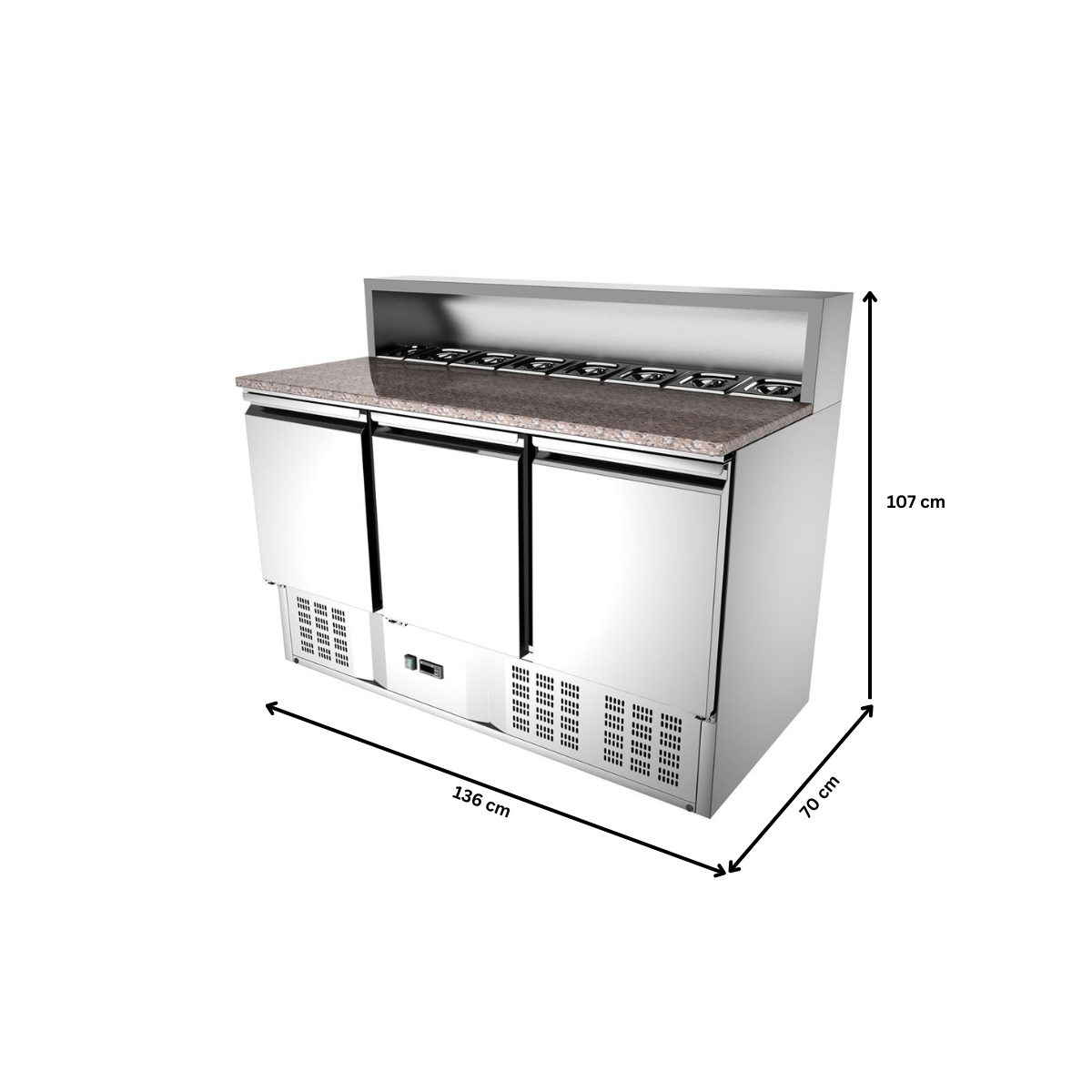 Masa rece preparare pizza, profesionala, inox, 3 usi si 8 cuve, 402 lt, 136*70*107 cm - 8