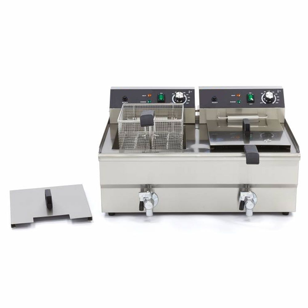 Friteuza electrica dubla cu debuseu, inox, 16+16 lt, 68*53*38 cm - 1