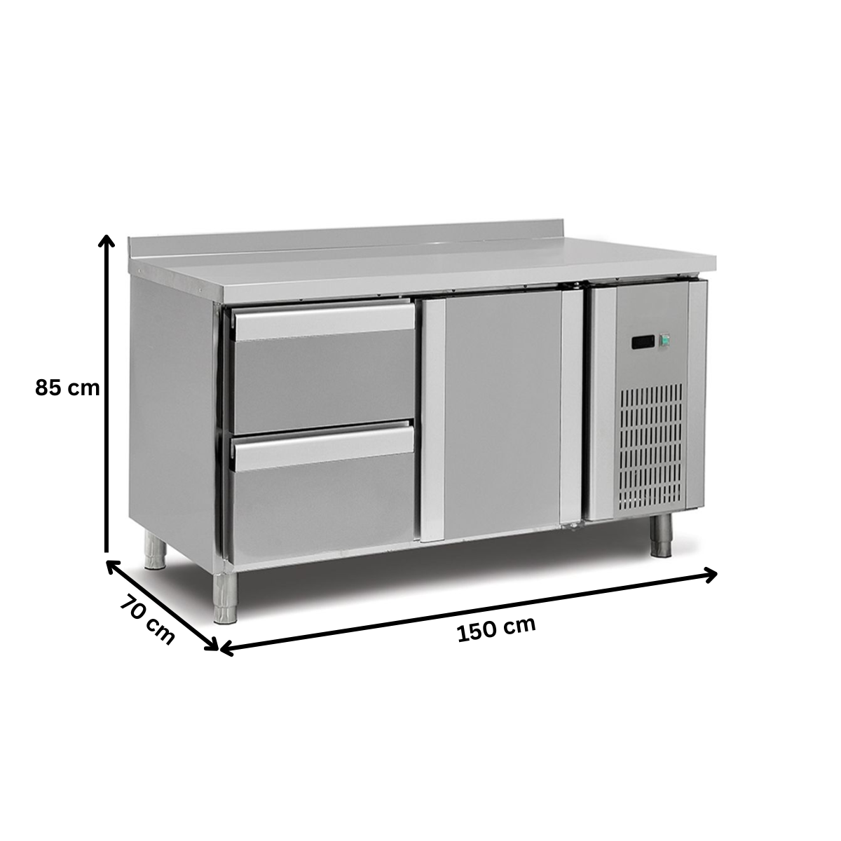 Masa rece, profesionala, inox, 1 usa, 2 sertare, 150*70*85 cm - 3