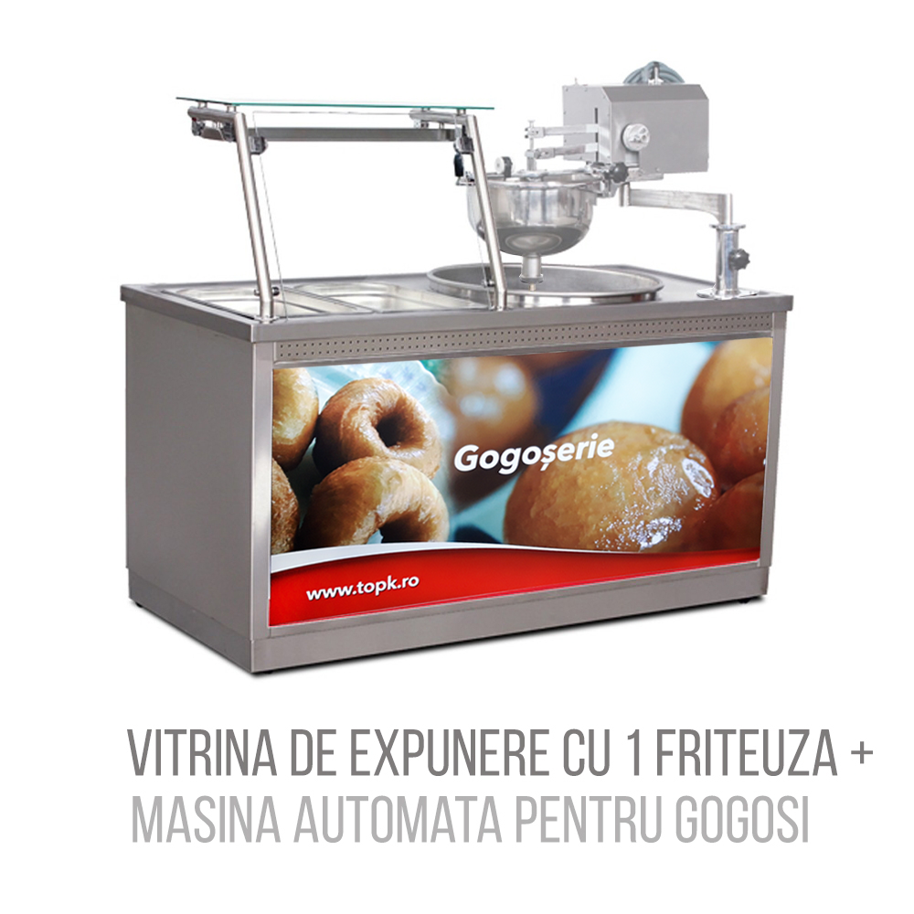 Vitrina de expunere gogosi, 1 friteuza pe gaz, inox, 25 lt, 140*70*85 / 132 cm - 1