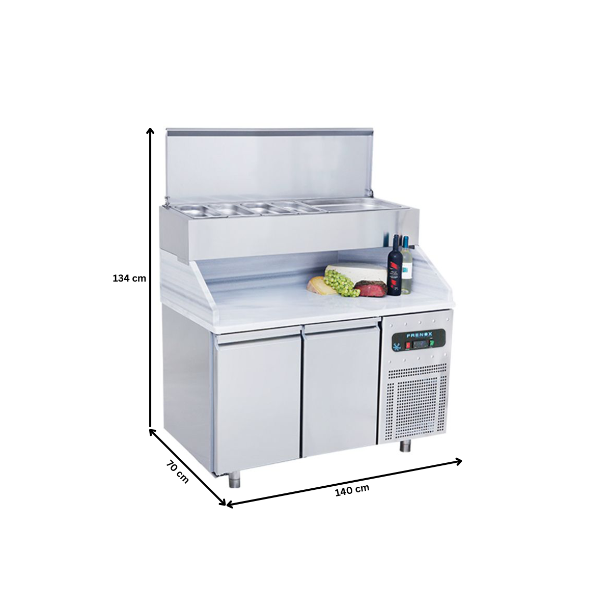 Masa rece preparare pizza FRENOX, profesionala, inox, 2 usi si 7 cuve, 140*70*134 cm - 3