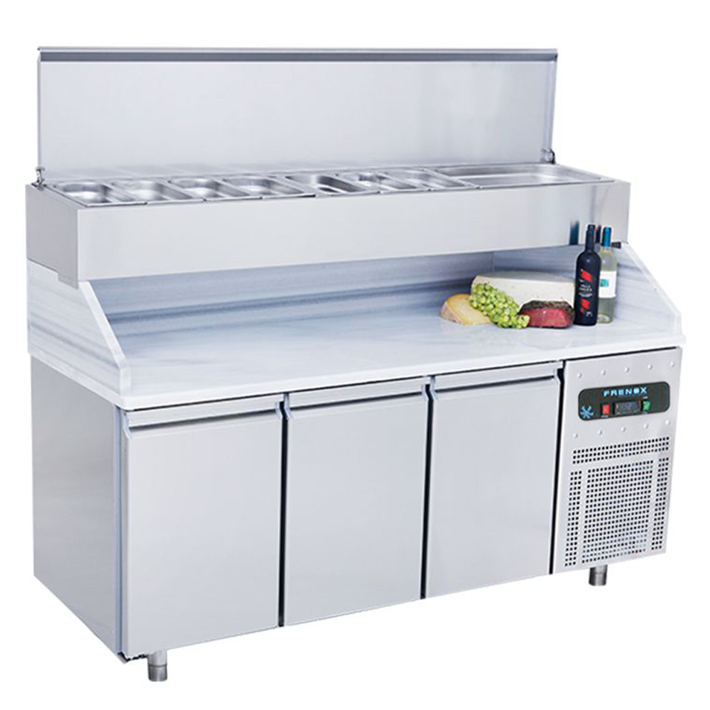Masa rece preparare pizza FRENOX, profesionala, inox, 3 usi si 10 cuve, 187*70*134 cm - 0