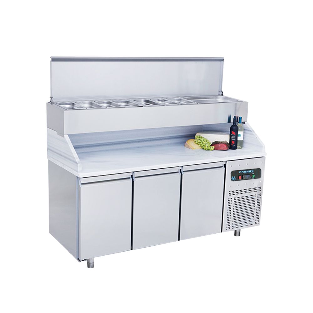Masa rece preparare pizza FRENOX, profesionala, inox, 3 usi si 10 cuve, 187*70*134 cm - 1