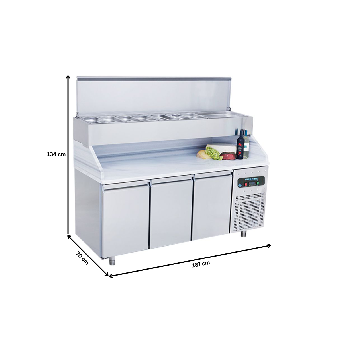 Masa rece preparare pizza FRENOX, profesionala, inox, 3 usi si 10 cuve, 187*70*134 cm - 5