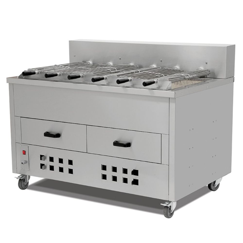 Grill rotisor profesional orizontal pe carbuni cu 6 tepuse - 0