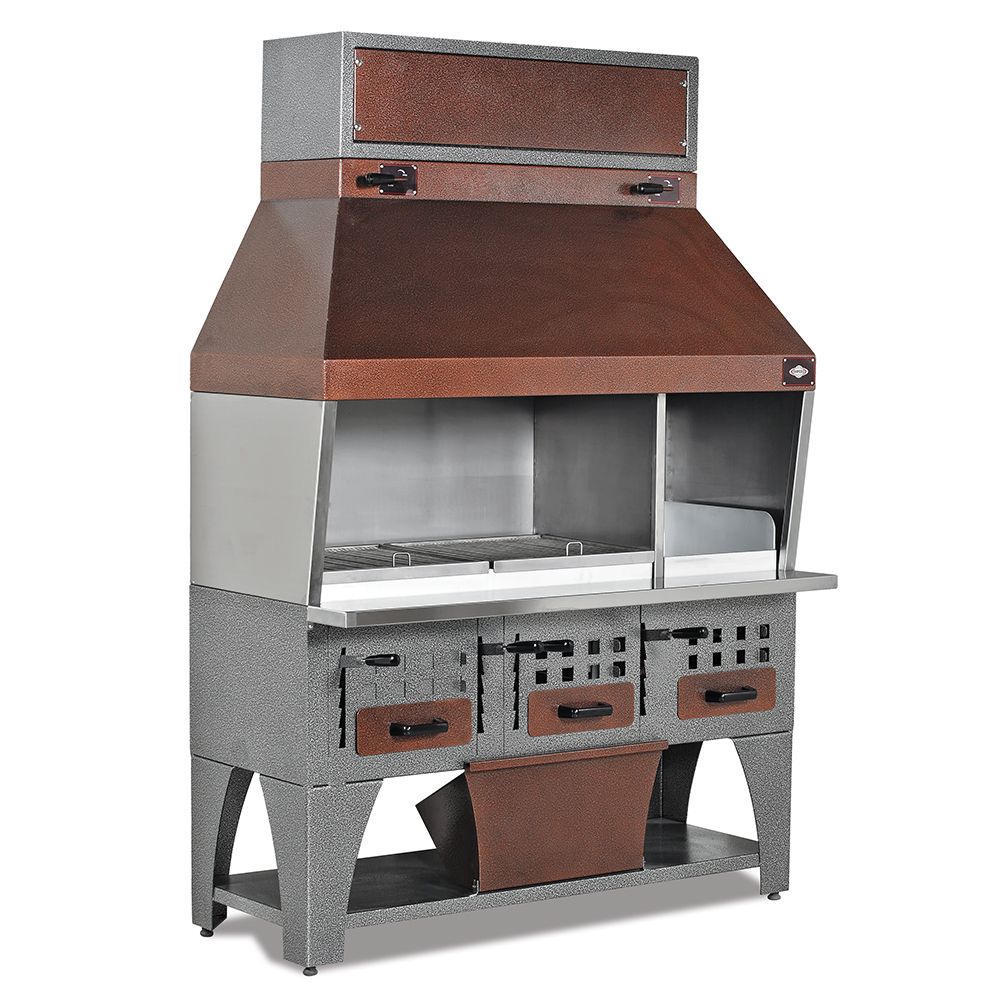 Grill pe carbuni profesional, inox, cu hota monobloc, 160*75*215 cm - 0