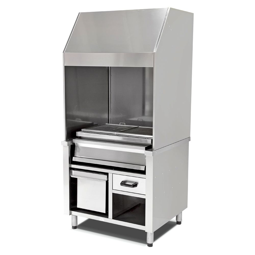 Grill profesional, inox, pe carbuni cu hota monobloc, 177*85*215 cm - 0