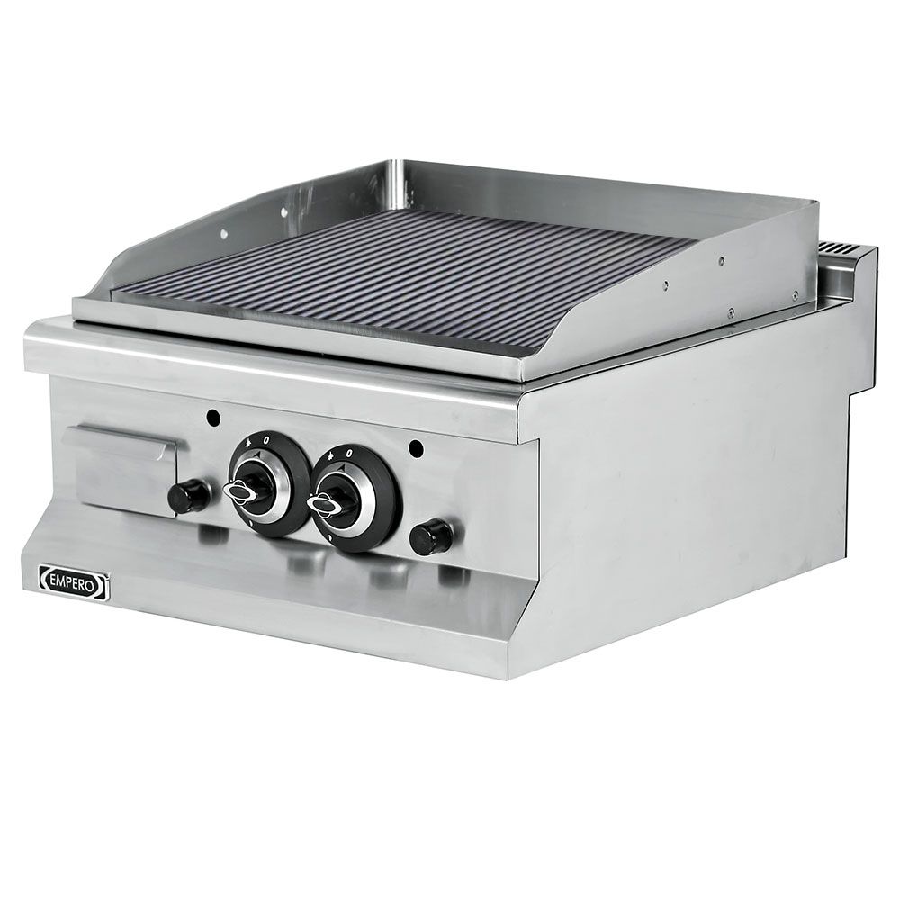 Grill pe gaz dublu profesional, inox, cu suprafata striata, 60*64*29 cm - 0