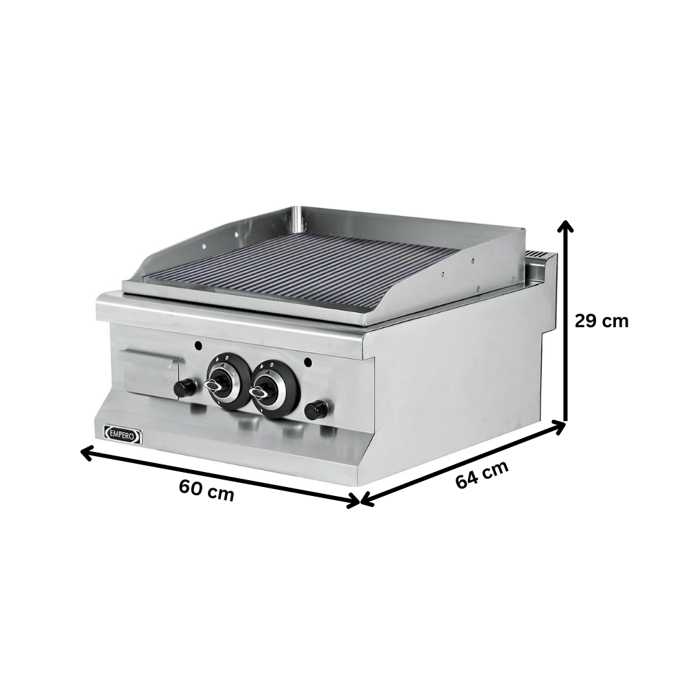 Grill pe gaz dublu profesional, inox, cu suprafata striata, 60*64*29 cm - 1