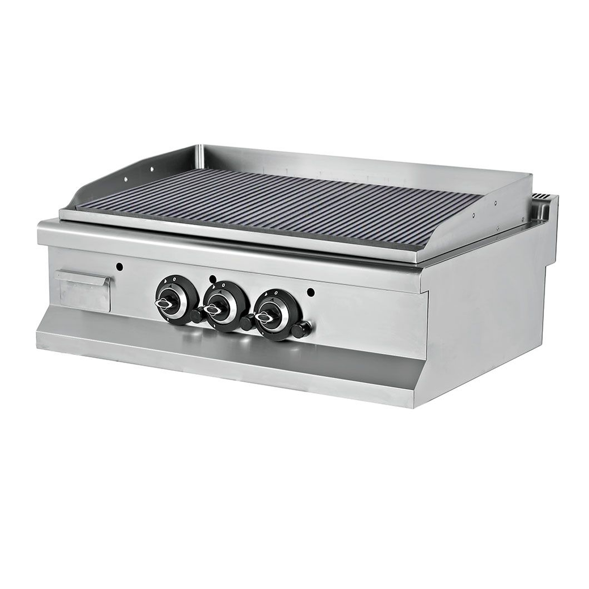 Grill pe gaz triplu profesional, inox, cu suprafata striata, 90*64*29 cm - 0