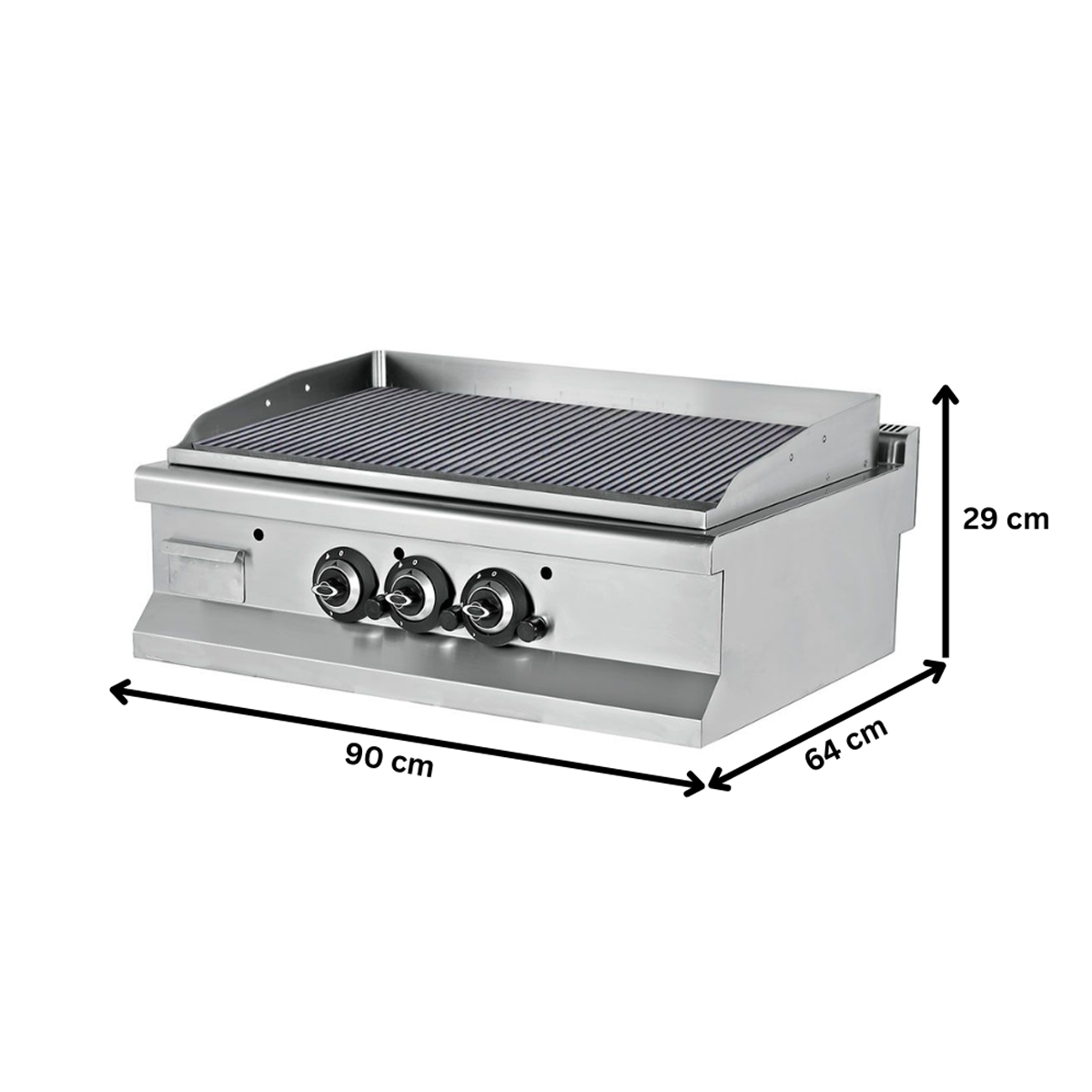 Grill pe gaz triplu profesional, inox, cu suprafata striata, 90*64*29 cm - 1