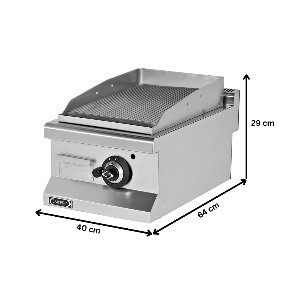 Grill pe gaz simplu profesional, inox, cu suprafata striata cromata, 40*64*29 cm - 1