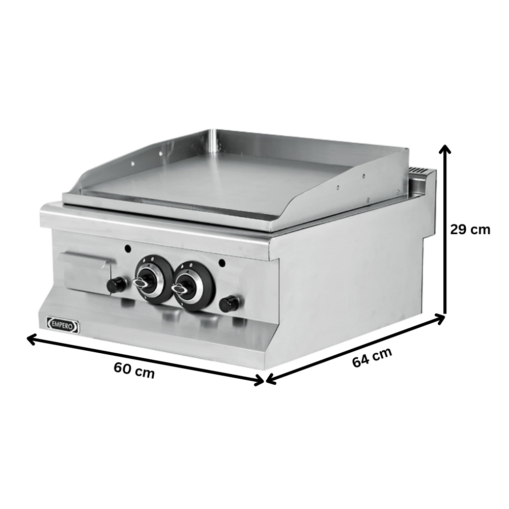 Grill pe gaz dublu profesional, inox, cu suprafata neteda cromata, 60*64*29 cm - 1