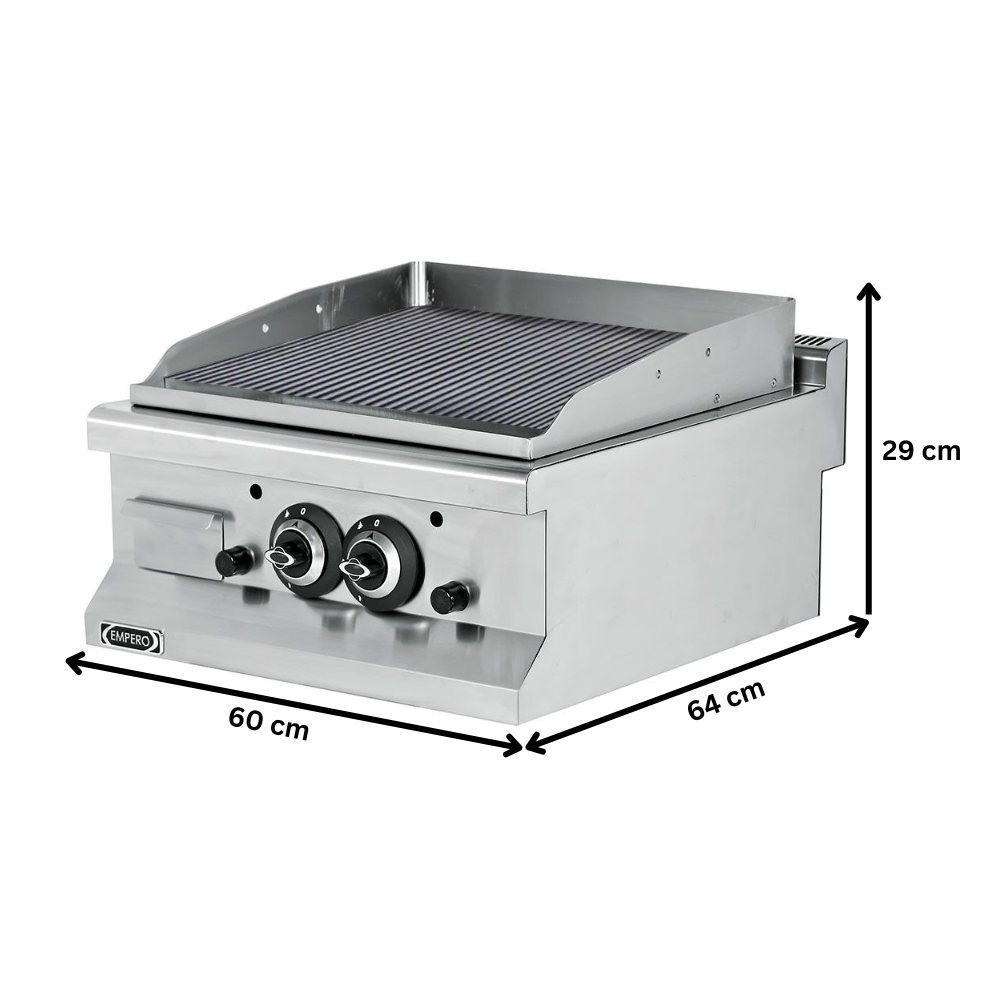 Grill pe gaz dublu profesional, inox, cu suprafata striata cromata, 60*64*29 cm - 1