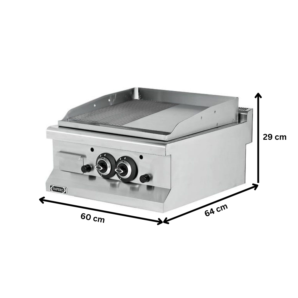 Grill pe gaz dublu profesional, inox, cu suprafata neteda si striata cromata, 60*64*29 cm - 1