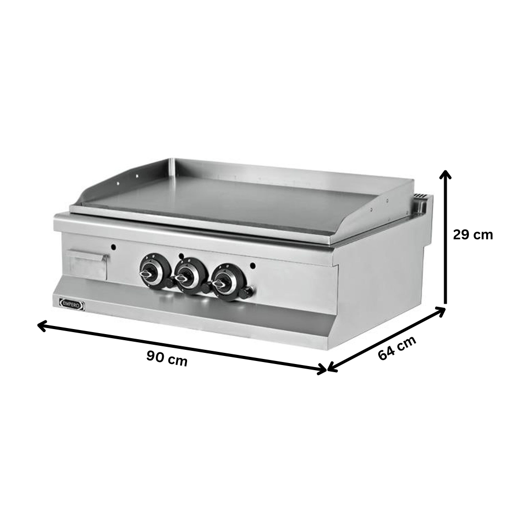 Grill pe gaz triplu profesiona, inox, cu suprafata neteda cromata, 90*64*29 cm - 1