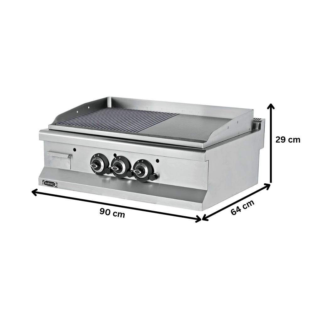 Grill pe gaz profesional, cu suprafata neteda si striata cromata, 90*64*29 cm - 1