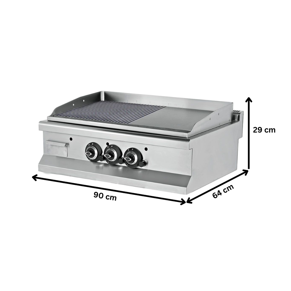 Grill pe gaz profesional, cu suprafata neteda si striata cromata, 90*64*29 cm - 1