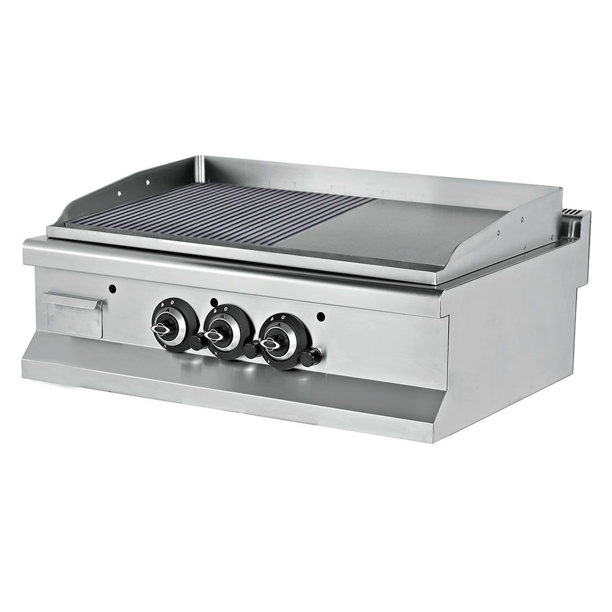 Grill pe gaz profesional, cu suprafata neteda si striata cromata, 90*64*29 cm - 0