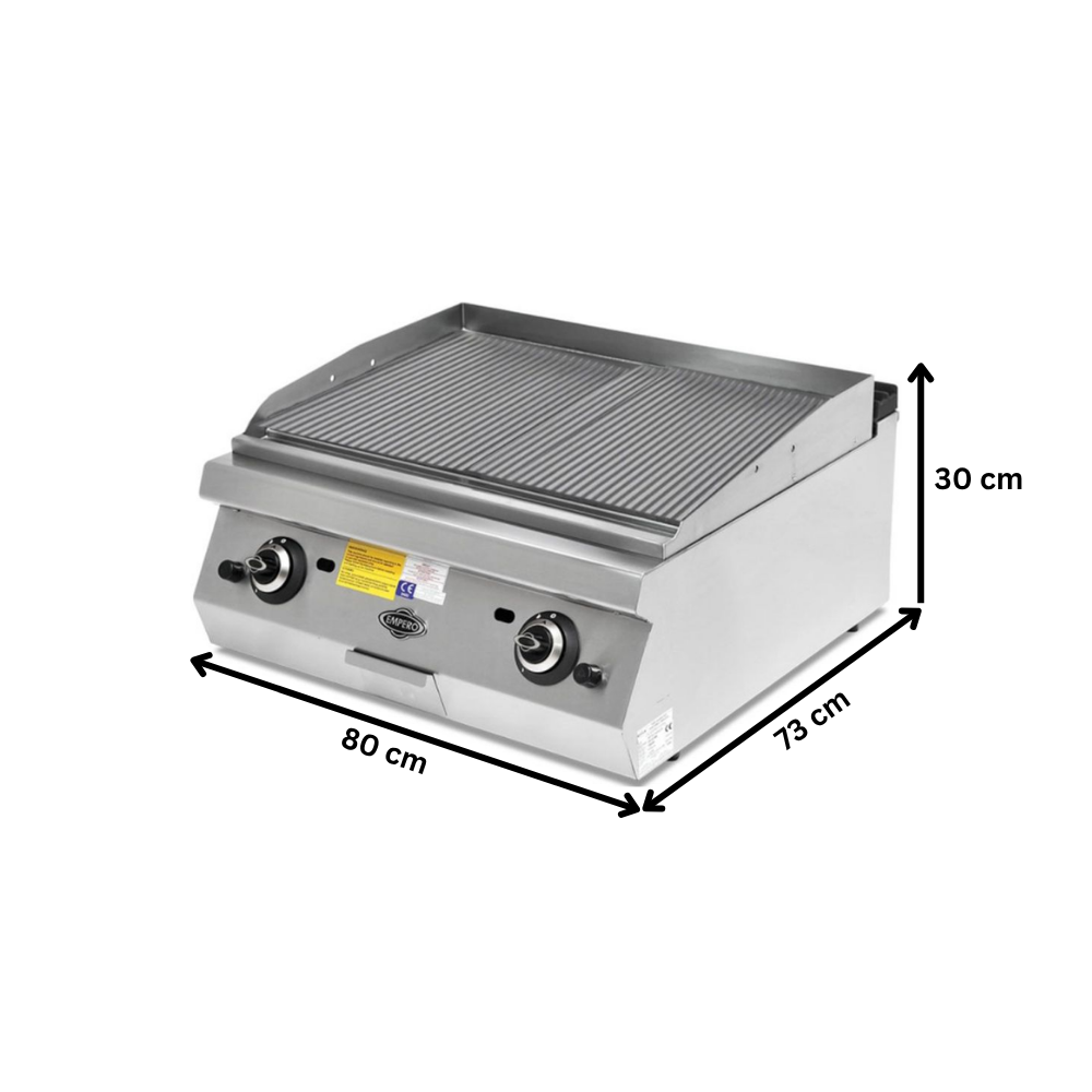Grill pe gaz profesional, inox, cu suprafata striata PLUS, 80*73*30 cm - 1