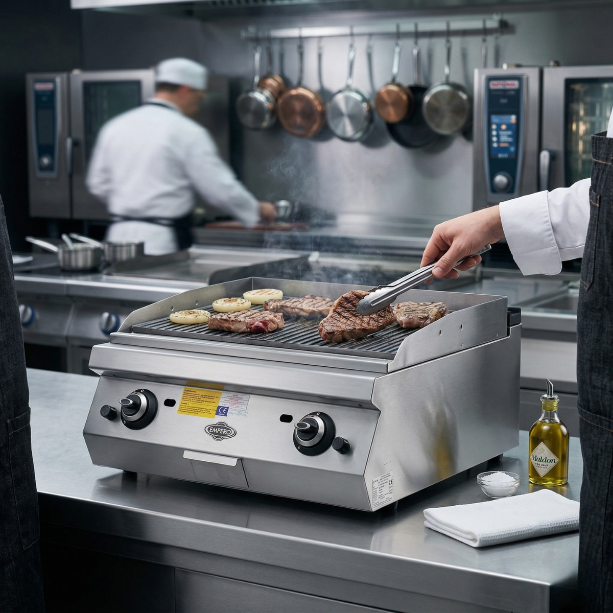 Grill pe gaz profesional, inox, cu suprafata striata PLUS, 80*73*30 cm - 2