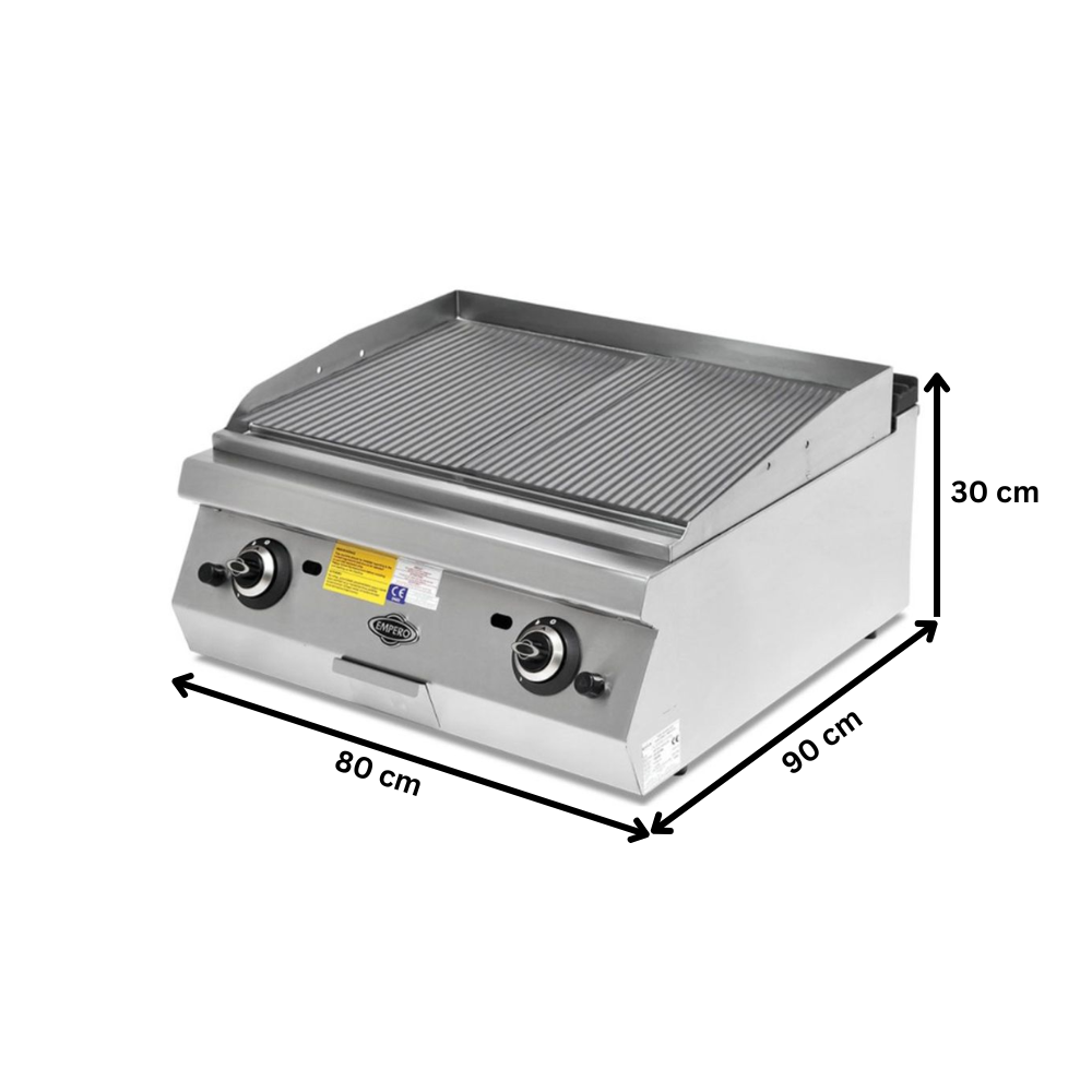 Grill pe gaz profesional, inox, cu suprafata striata PLUS, 80*90*30 cm - 1