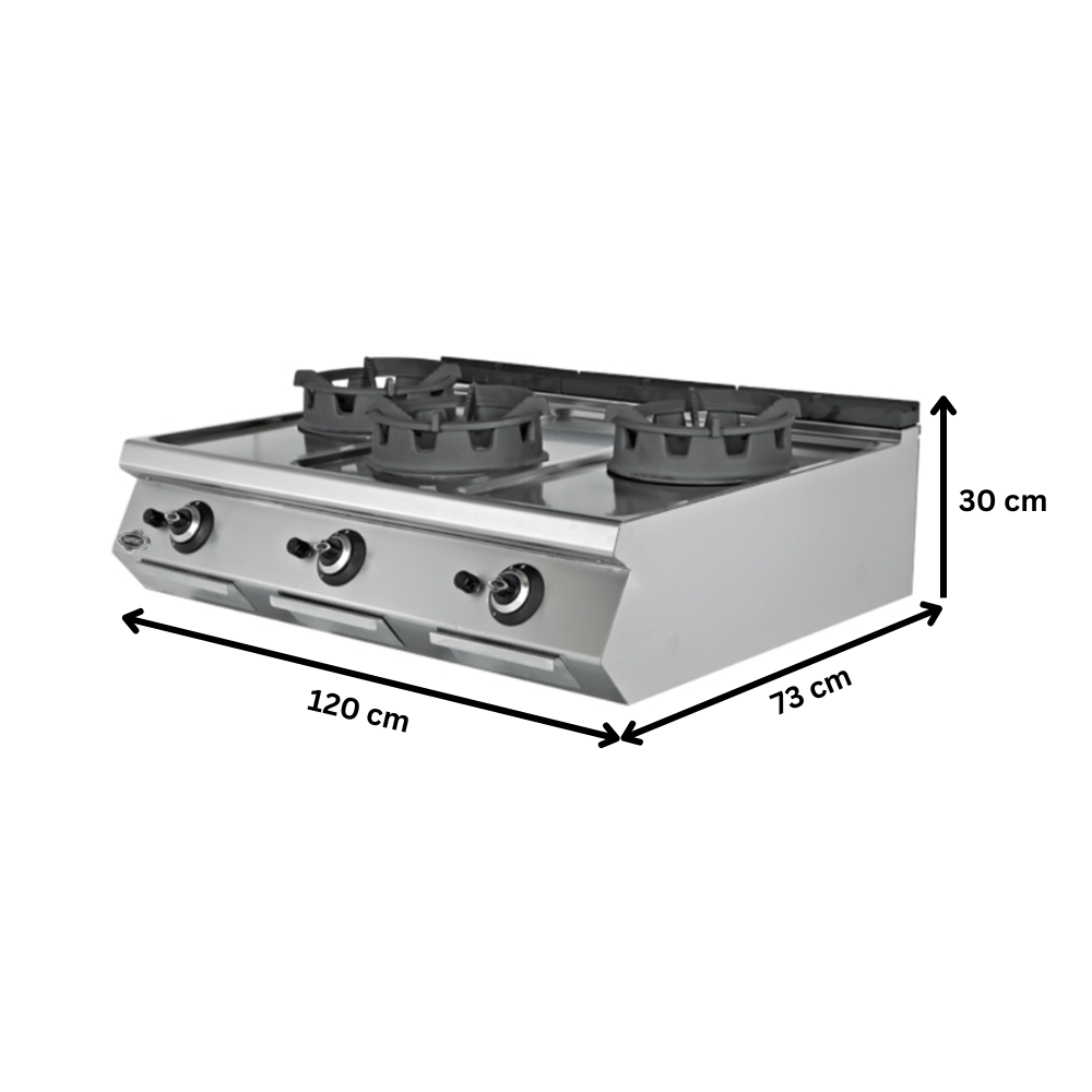 Masina de gatit pe gaz, inox, cu 3 arzatoare tip wok PLUS, 120*73*30 cm - 3