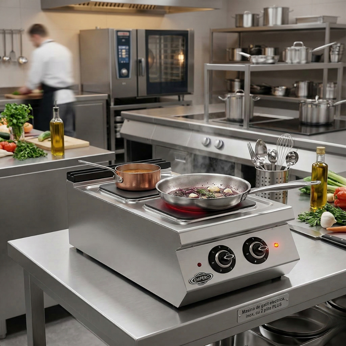 Masina de gatit electrica, inox, cu 2 plite PLUS, 40*73*30 cm - 2