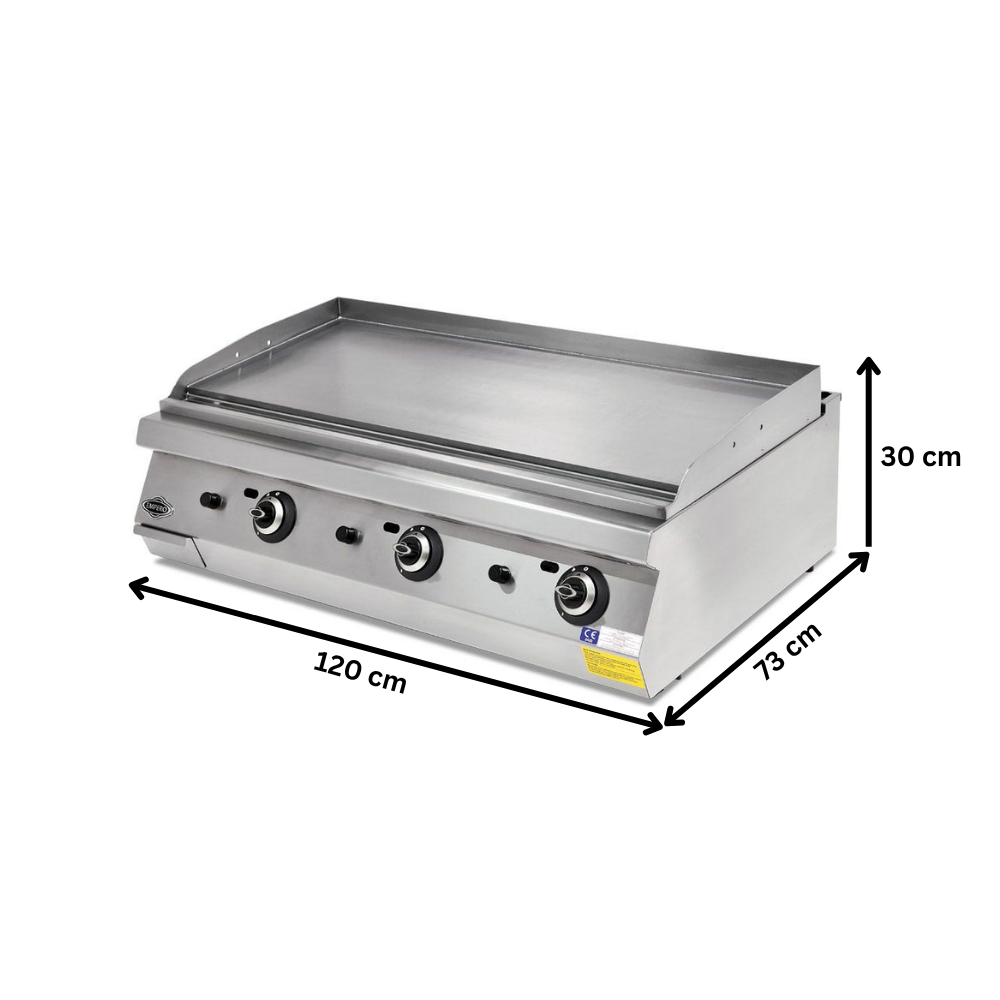 Grill pe gaz profesional, inox, cu suprafata neteda PLUS, 120*73*30 cm - 1