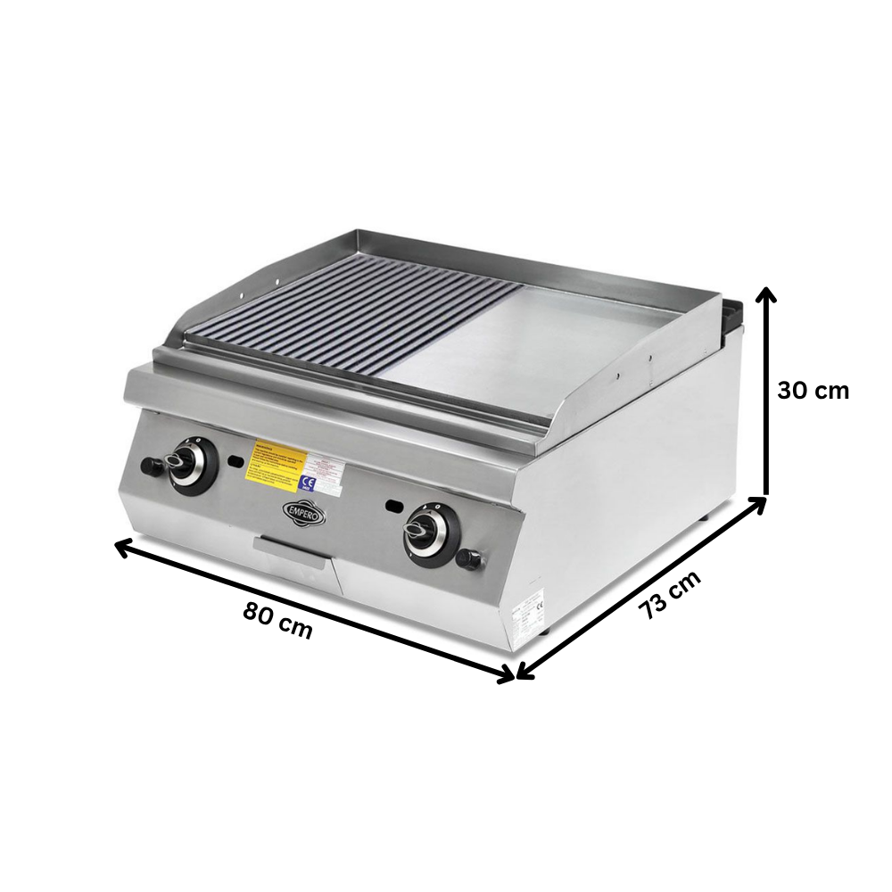 Grill pe gaz profesionala, inox, cu suprafata neteda si striata cromata PLUS, 80*73*30 cm - 1