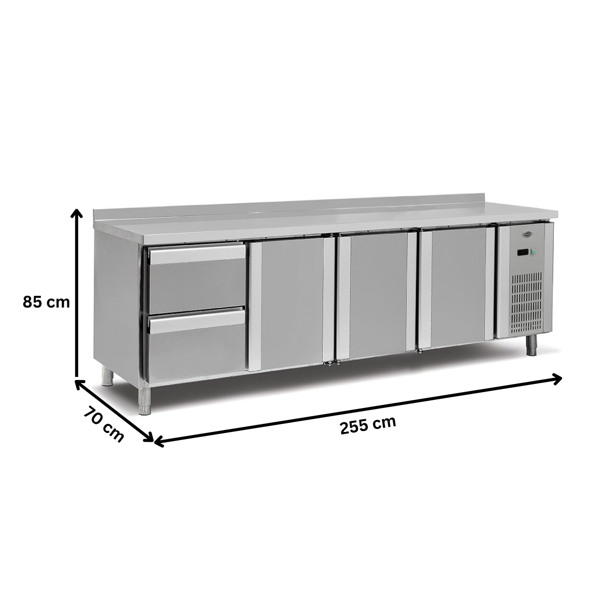 Masa rece inox cu 3 usi, profesionala, 2 sertare - 3