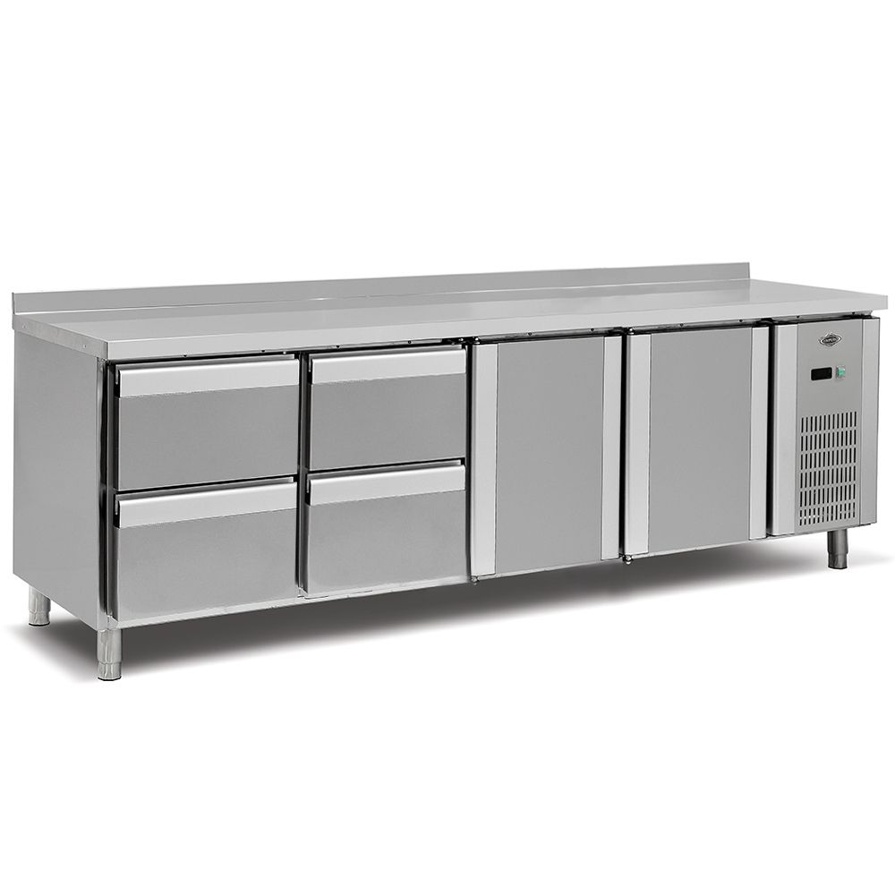 Masa rece, profesionala, inox, 2 usi, 4 sertare, 255*70*85 cm - 0