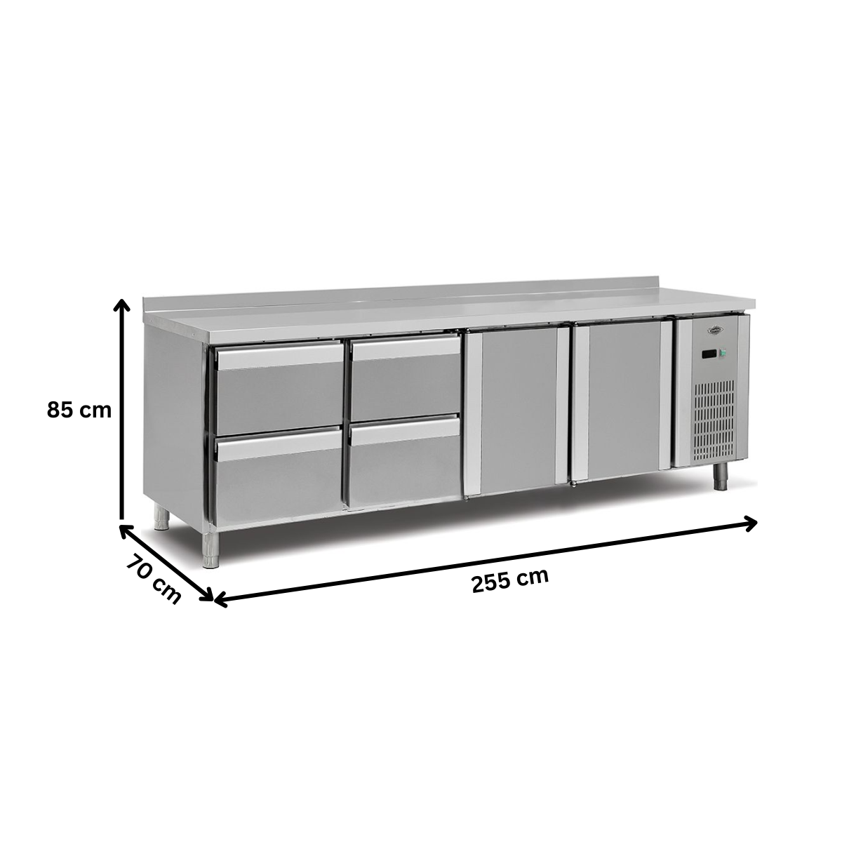 Masa rece, profesionala, inox, 2 usi, 4 sertare, 255*70*85 cm - 3