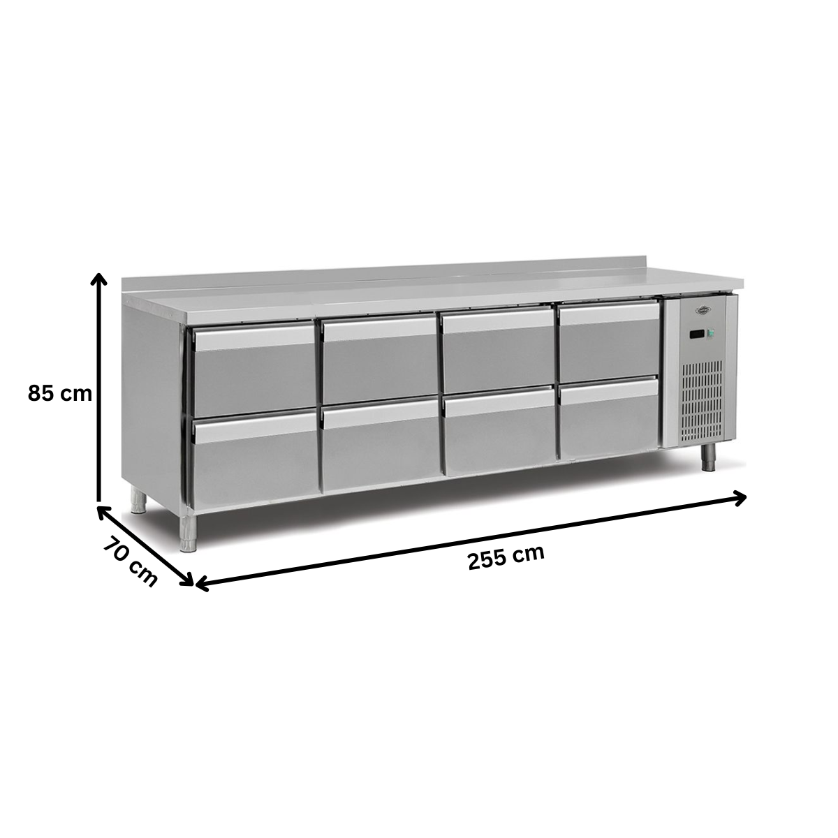 Masa rece, profesionala, inox, 8 sertare, 255*70*85 cm - 3