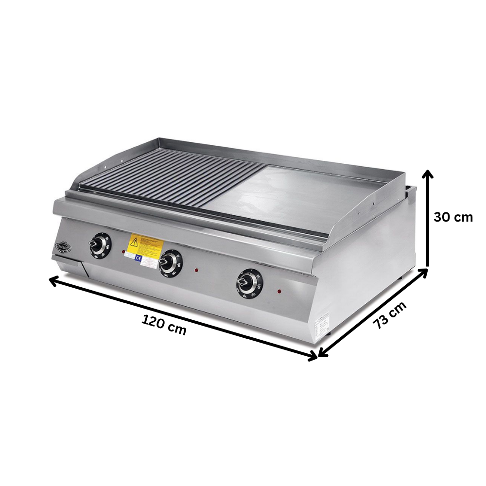 Grill electric profesional, inox, cu suprafata neteda si striata PLUS, 120*73*30 cm - 1