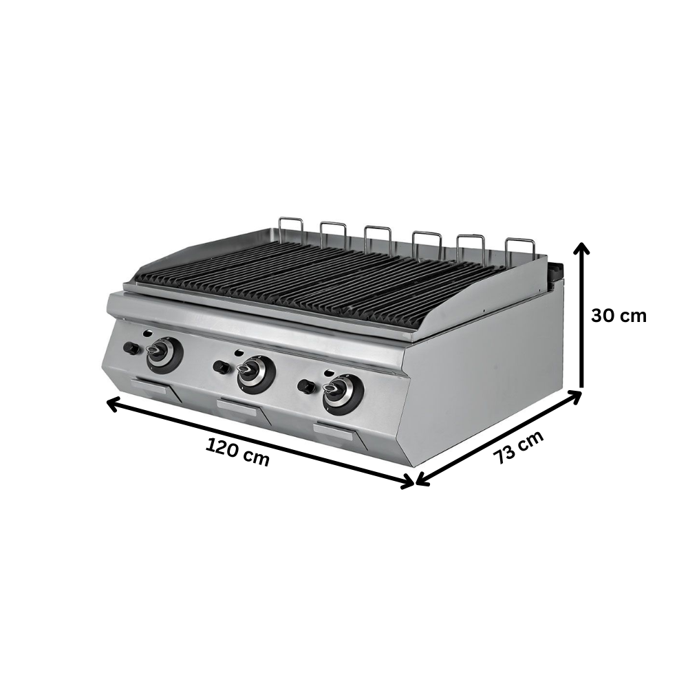 Grill pe gaz profesional, inox, cu roca vulcanica PLUS, 120*73*30 cm - 1