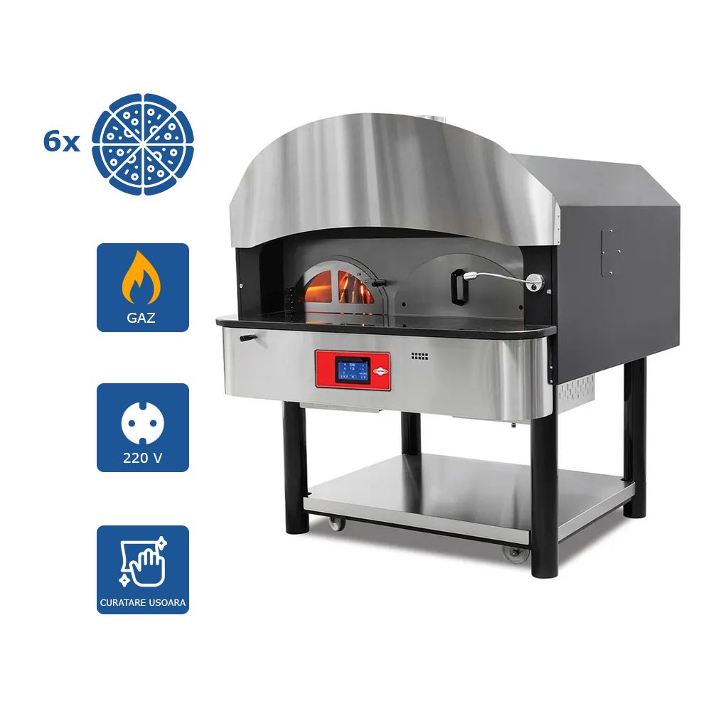 Cuptor profesional traditional cu panou digital, rotativ, pe lemne/gaz - 75 pizza/h si depozit pentru lemne - 3