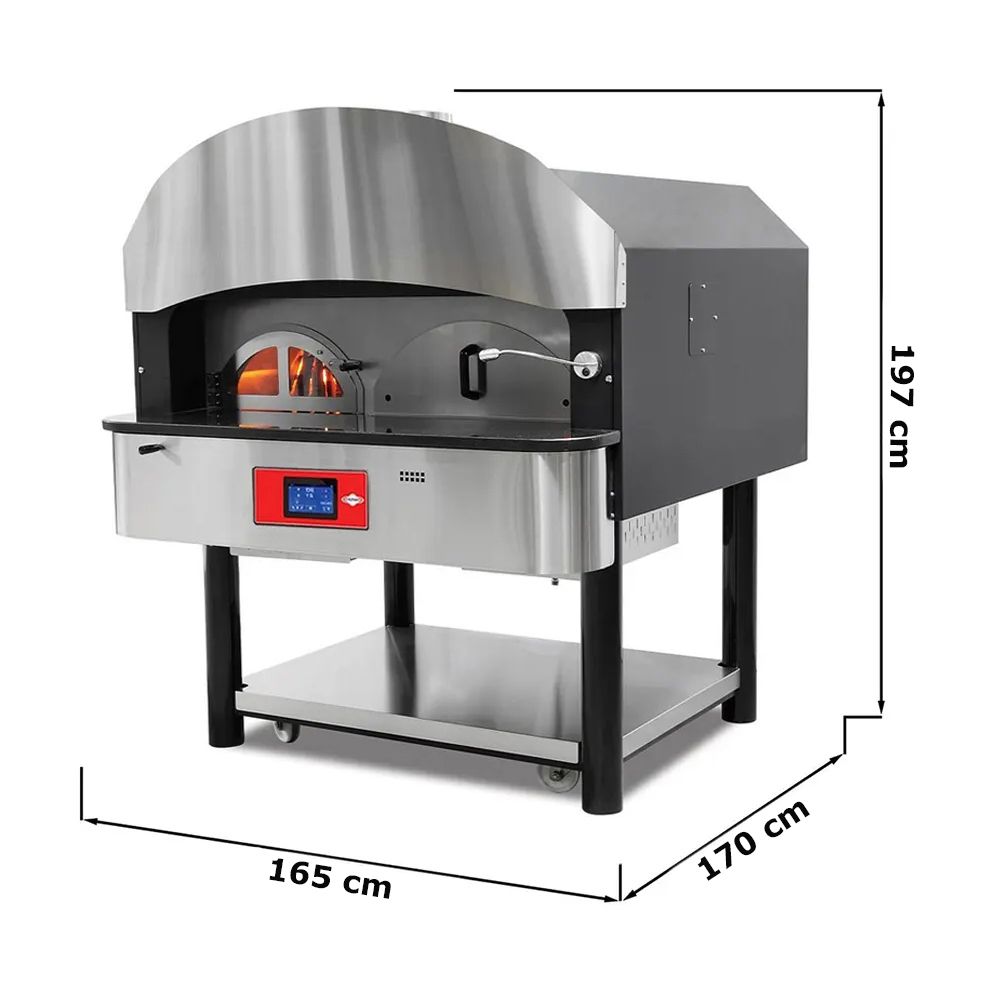 Cuptor profesional traditional cu panou digital, rotativ, pe lemne/gaz - 75 pizza/h si depozit pentru lemne - 4