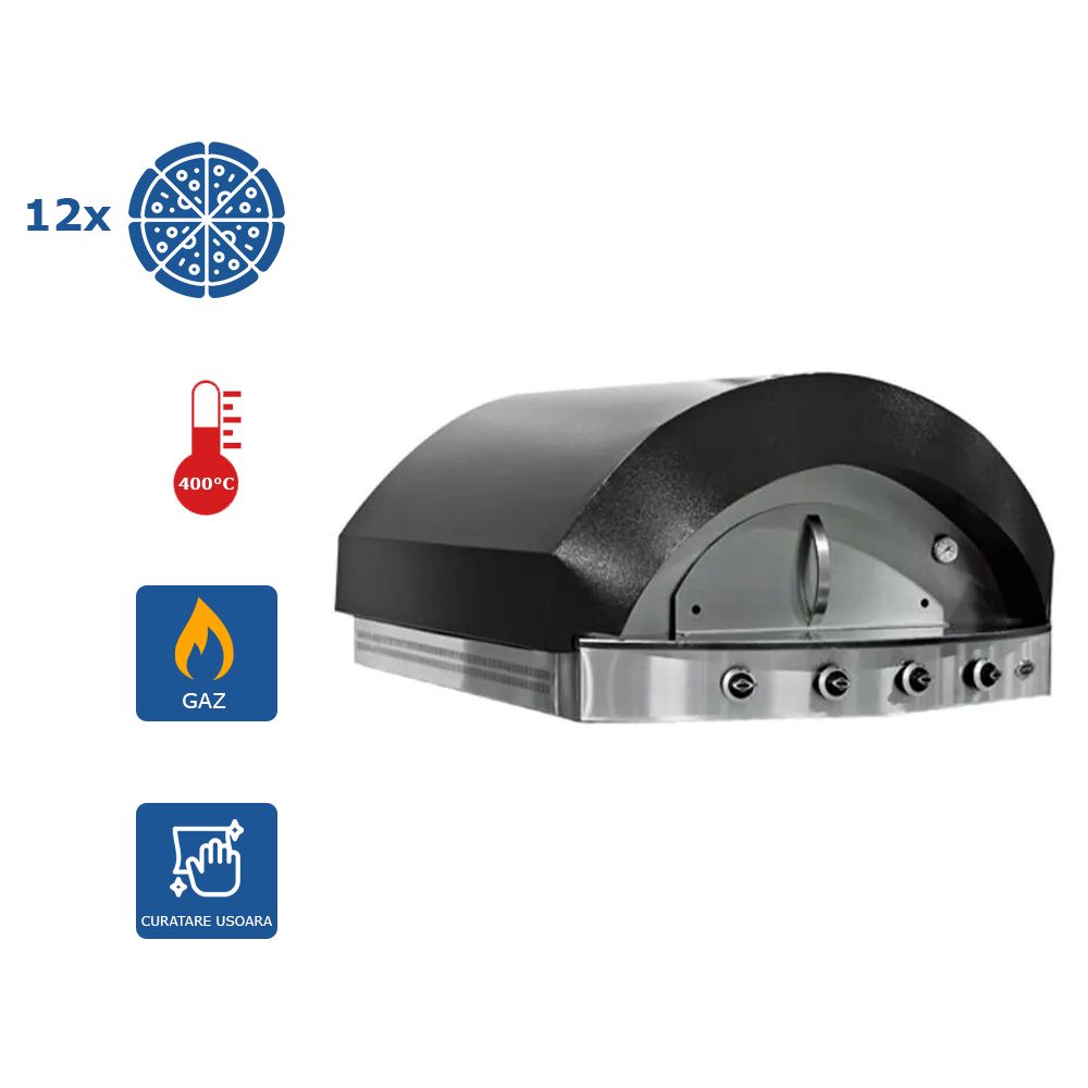 Cuptor profesional pentru pizza, cu samota si alimentare pe gaz, capacitate 12 pizza 30 cm - Negru - 1