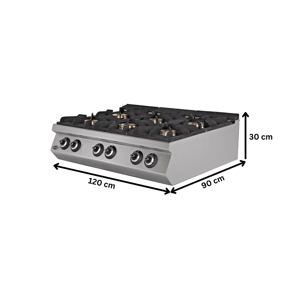 Masina de gatit pe gaz, inox, cu 6 arzatoare PLUS, 120*90*30 cm - 1